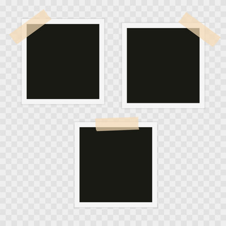 Photo frame with sticky tape, scotch tape, adhesive tape. Template, blank for photo. Vector illustrationのイラスト素材