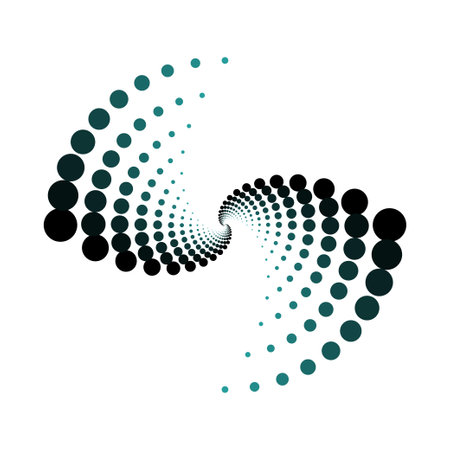 Flowing dotted line wave. Half tone texture. Curve half tone shape on white background. 3D vector wave dotted pattern. Vector illustration.のイラスト素材