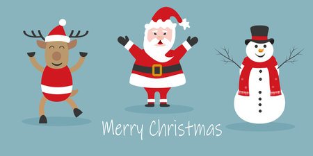 Traditional Christmas symbols, decorations. Snowman, Santa Claus, deer, reindeer. New year and Christmas symbol. Vector illustrationのイラスト素材