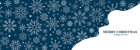 Winter and Christmas background with snowflakes. Christmas background for greeting card. New year and Christmas greeting card. Blue background. Vector illustrationのイラスト素材