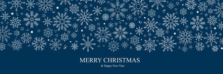 Winter and Christmas background with snowflakes. Christmas background for greeting card. New year and Christmas greeting card. Blue background. Vector illustrationのイラスト素材
