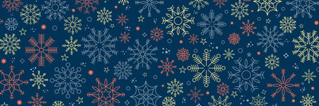 Winter and Christmas background with snowflakes. Christmas background for greeting card. New year and Christmas greeting card. Blue background. Vector illustrationのイラスト素材