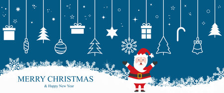 Winter and Christmas background with snowflakes. Christmas ornament elements hanging. Christmas background for greeting card. New year and Christmas greeting card. Vector illustrationのイラスト素材