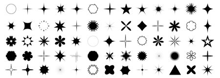 Shine stars shape icons, sparkling, geometric shapes symbols. Glow shiny icons for party or greeting cards. Vector illustrationのイラスト素材