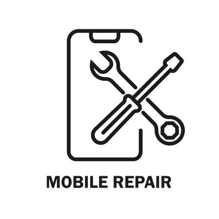 Repairing of mobile device. Mobile repair. Toolkit. Toolbox. Wrench and screwdriver icon. Work tools. Repairing, service tools. Vector illustrationのイラスト素材