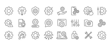 Setup and setting icons. Collection of option, installation, tools, control, gear, operation, processing, tools icons. Vector illustration. EPS10のイラスト素材