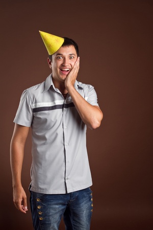 An image of a young fellow in a yellow capの写真素材
