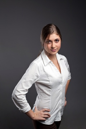 An image of a young girl in a white blouseの写真素材