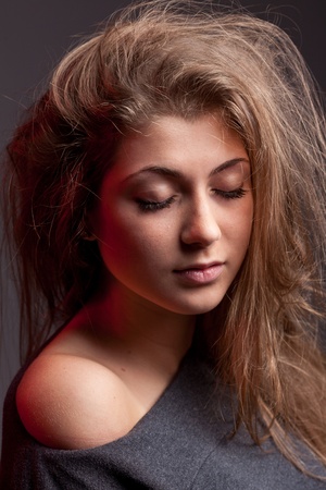 A portrait of woman with her eyes closedの写真素材