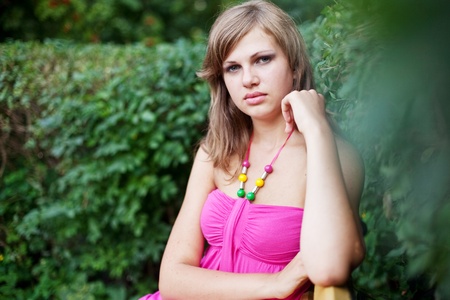 A portrait of young beautiful women in parkの写真素材