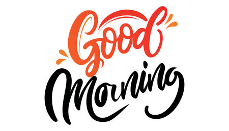 Good morning calligraphic inscription and hand-drawn yellow sun on a white background with texture, illustration is suitable for any useのイラスト素材