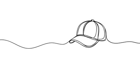 Continuous line, Baseball cap. Drawing of set Fashion. Vector illustration one line drawing.のイラスト素材