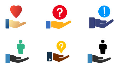 holding hand question mark icon, faq support, puzzled or uncertainty bubble, doubt ask, frequently information advice, thin line symbol on white backgroundのイラスト素材