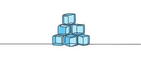 Ice cubes. Continuous one line drawing vector illustration set on white backgroundのイラスト素材