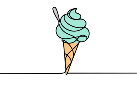 Ice cream in waffle cone in one continuous line drawing. Symbol dessertのイラスト素材