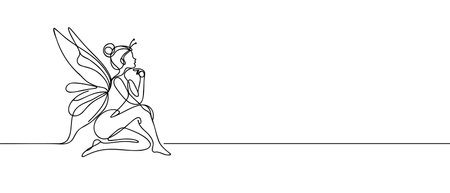 Continuous one line drawing of a fairy. Simple vector illustration.のイラスト素材