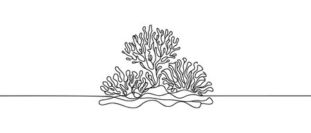 Corals seaweed one line drawing. Different types of corals. Coral reef Vector illustrationのイラスト素材