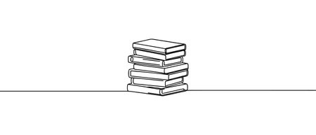 One continuous line drawing of stack of books. Student concept.. Study space desk conceptのイラスト素材