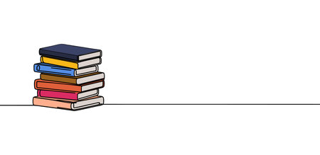 One continuous line drawing of stack of books. Student concept.. Study space desk conceptのイラスト素材