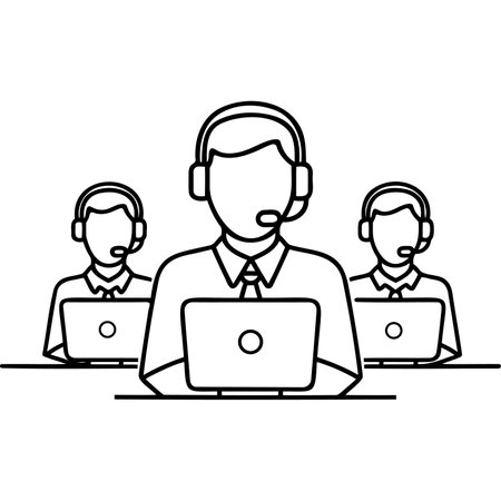 Continuous one line drawing of support service. Customer service outline vector illustrationのイラスト素材