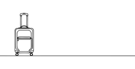 Suitcase one continuous line. Suitcase on wheels for travel. Travel bag linear icon. Suitcase. Vector illustration.のイラスト素材