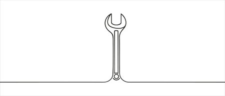 Mechanical wrench for nuts drawn in one continuous line isolated on white backgroundのイラスト素材