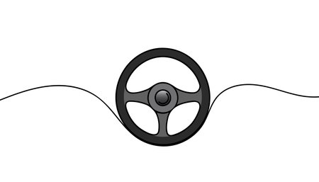 Continuous line drawing of car wheel. One line drawing background. Vector illustration. Car steering wheel symbols.のイラスト素材