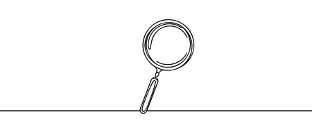 One line illustration of magnifying glass. Line drawing of magnifying glass lens. Vector illustrationのイラスト素材