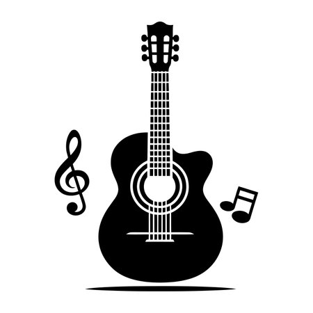 A black guitar silhouettes. Vector guitar on white background. Symbol of classic guitars for a store or music applicationのイラスト素材