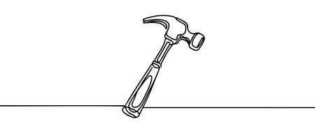 Hammer drawn in one line style. Vector illustration.のイラスト素材