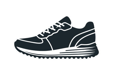Sports shoes, sneakers black icon, flat design on white background. Vector illustration.のイラスト素材