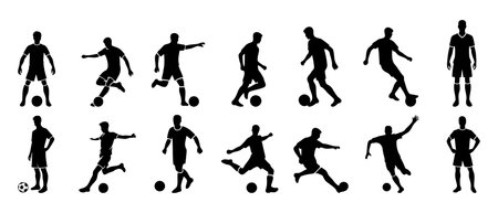Soccer player silhouette illustration. Vector set of football or soccer players.のイラスト素材