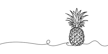 Pineapple continuous one line drawing of outline vector illustration. Drawn from the hand a picture of the silhouette. Line art. Tropical fruit pineappleのイラスト素材