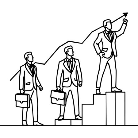 Continuous one line drawing. Reach the target. Businessman climbing stairs to the target. Concept business.のイラスト素材
