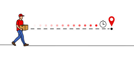 continuous line of goods delivery. one line drawing of workers delivering ordered goods. line art of people delivering goodsのイラスト素材