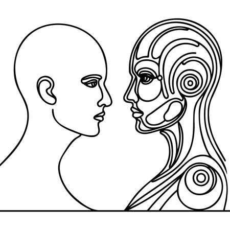 Machine vs human: AI robot and man facing each otherのイラスト素材