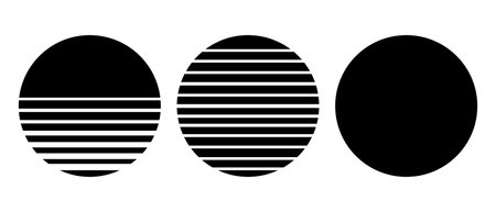 Retro sunset above the sea or ocean with sun and water silhouette. Vintage styled summer logo or icon design isolated on white backgroundのイラスト素材