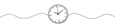 Continuous one line drawing clock icon with doodle hand drawn style. Self drawing. Vector illustration on white backgroundのイラスト素材