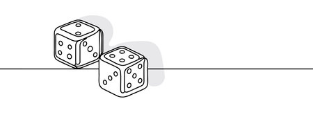 Two casino dices. Continuous one line drawing style. Vector illustration. Contour drawing of game diceのイラスト素材