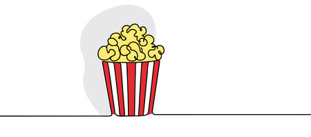 Popcorn in a cup continuous one line drawing. Vector illustration Popcorn in a cup continuous one line drawing.のイラスト素材