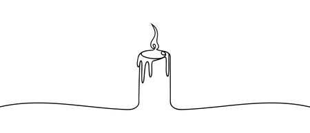 Continuous line drawing of a candle. One line candle icon on white background. Vector illustration.のイラスト素材