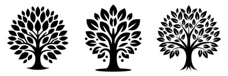 Circle tree logo icon template design. Tree of life. Round garden plant natural line symbol. Green branch with leaves business sign. Vector illustration.のイラスト素材