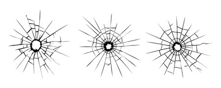 Texture set Bullet hole in glass. Broken glass. Cracked window glassのイラスト素材