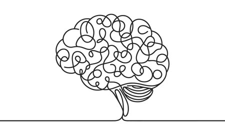 Continuous one line drawing of human brain. Hand drawn minimalism style. brain line art vector...