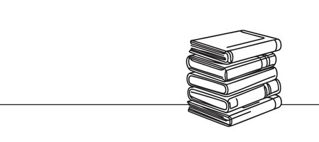 Stack of Books Continuous Line Drawing isolated minimalistic style.のイラスト素材