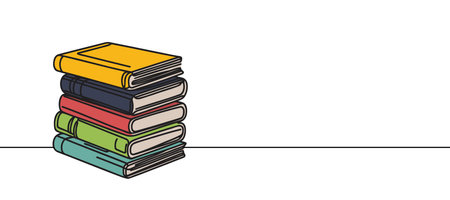 Stack of Books Continuous Line Drawing isolated minimalistic style.のイラスト素材