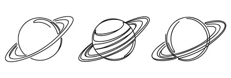 A single line drawing of a planet. Continuous line saturn icon. One line icon. Vector illustration.のイラスト素材