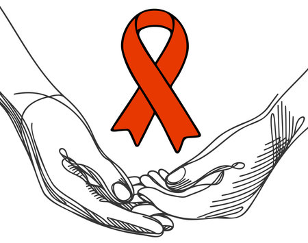 You can edit the color. Ribbon in hands, symbolizing measures to prevent diseaseのイラスト素材