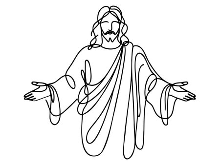Jesus Christ Continuous one line drawing. Vector illustration.のイラスト素材