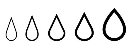 Water drop icons. The shape of a drop of water with different stroke thicknesses. Vector illustration.のイラスト素材